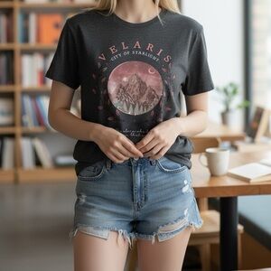 NWOT boutique Velaris city of starlight moon & mt tee dark grey tee